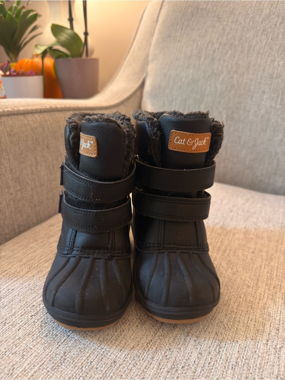 Cat & Jack Black Faux-Fur Strap Winter Boots
